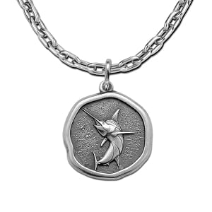 Blue Marlin Necklace - Sterling Silver Medallion Pendant with Chain